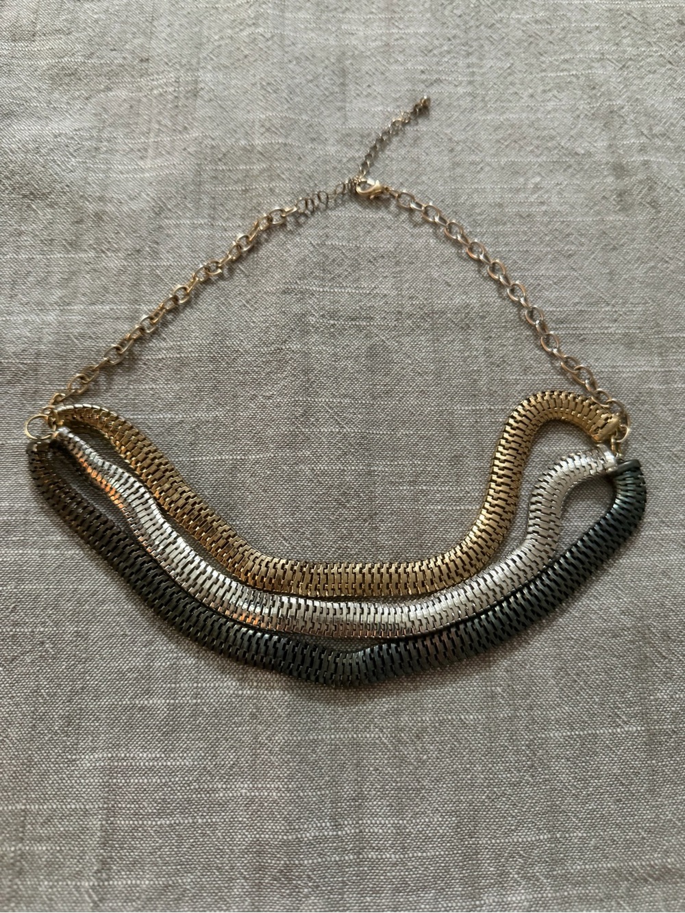 Multi-Tone Chain Statement Necklace - Gold, Silver, Black